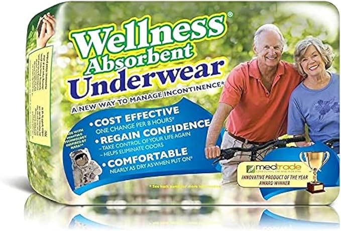 Unique Wellness-Absorbent Underwear (Pull-Ups) Size X-Large (40"–60" Waist) 12 Count, Made in USA