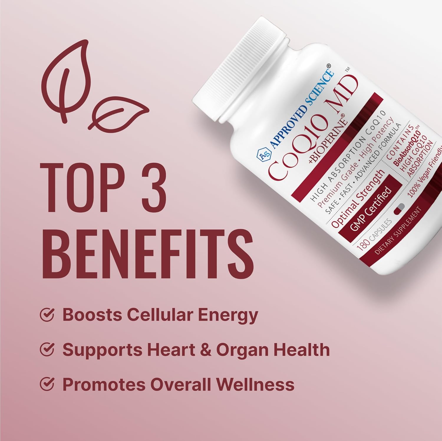 Approved Science® CoQ10 MD - Extra Strength 300mg Pure CoQ10 with BioPerine® for Faster Absorption - Optimal Support - 6 Month Supply