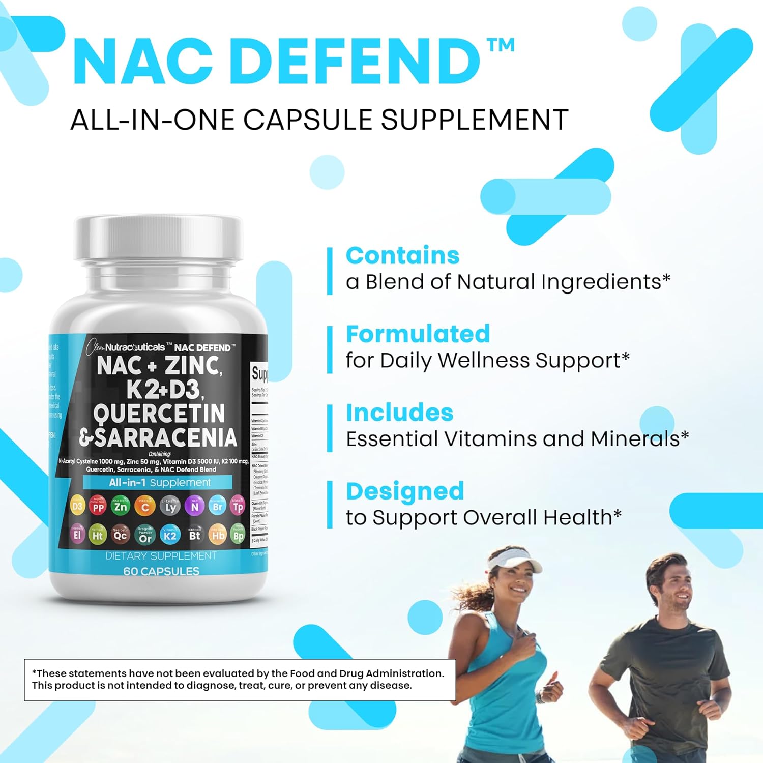 Clean Nutraceuticals NAC Supplement N-Acetyl Cysteine Vitamin D3 K2 Zinc Quercetin Sarracenia Purpurea with Elderberry Holy Basil Bee Propolis Bromelain L-Lysine (2)