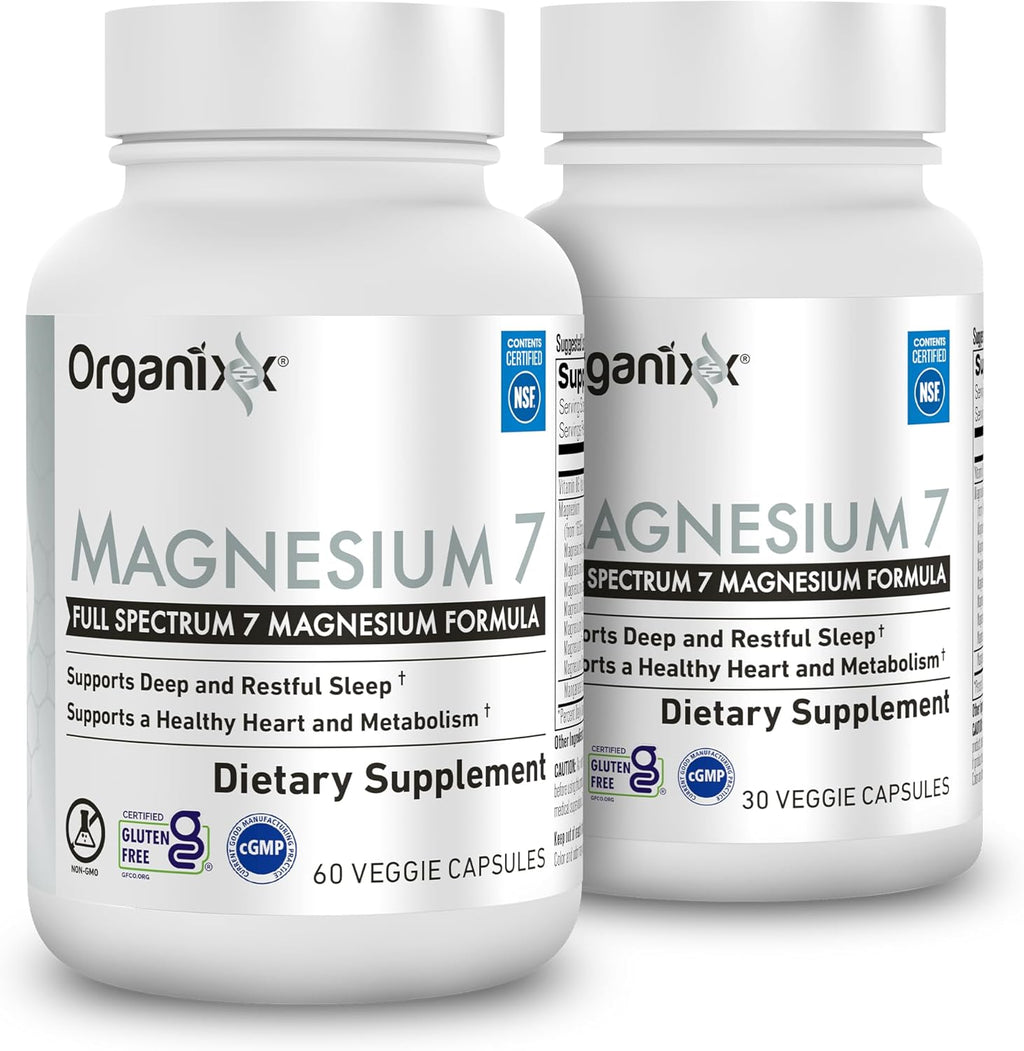 Organixx Magnesium Glycinate Supplement for Support Sleep, 3 Month Supply, Muscle & Heart Health, 7 Type Magnesium Complex with Vitamin B6, Manganese Citrate, Gluten Free, Vegan, Non GMO, 90 Capsules