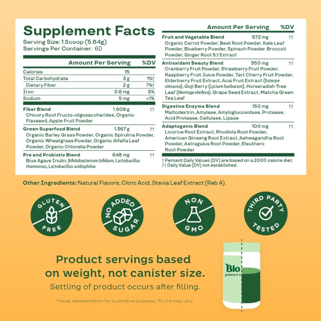 Bloom Nutrition Superfood Greens Powder, Digestive Enzymes with Probiotics and Prebiotics, Gut Health, Bloating Relief for Women, Chlorella, Green Juice Mix with Beet Root Powder, 60 SVG, Mango