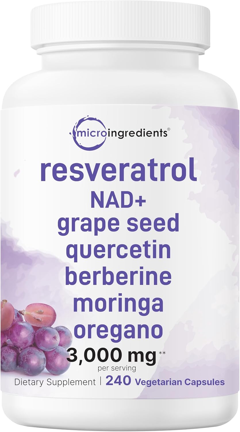 Micro Ingredients Resveratrol NAD Complex 3,000mg for Women & Men, 240 Veggie Capsules | NMNH Supplement Alternative | 11-in-1 Antioxidant Blend of Quercetin, Moringa, & More