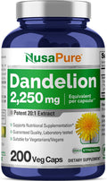 NusaPure Dandelion Root 20:1 Extract, 112.5mg Equivalent to 2,250mg 200 Veggie Capsules (Non-GMO)