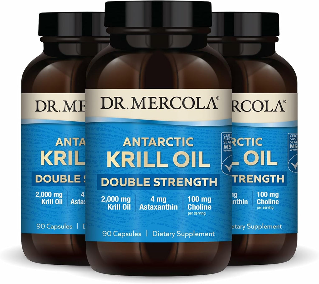 Dr. Mercola Antarctic Krill Oil Double Strength - 2,000 mg - Omega-3 Supplement with EPA & DHA - Supports Brain, Heart, Joint & Immune Health - GMO-Free & Gluten-Free - 270 Capsules (90 Servings)