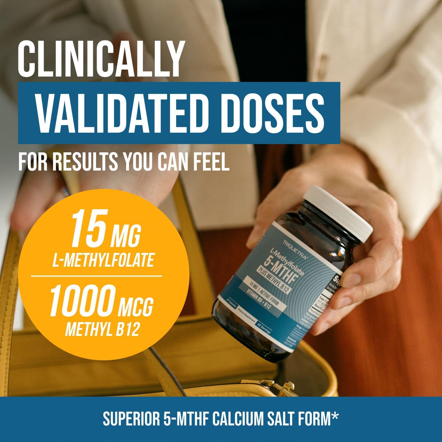 L Methyl Folate 15mg Plus Methyl B12 Cofactor – High Potency, Active 5-MTHF Form - Supports Mood, Methylation, Cognition – Bioactive Forms of Vitamin B9 & B12 (60 Capsules – 60 Servings)