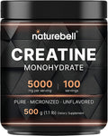 NatureBell Creatine Monohydrate Powder 500g, 5,000mg Per Serving | Micronized, Pure & Unflavored | Pre-Workout Muscle Support | Keto, Vegan, Filler-Free | 100 Servings (1.1 lb)