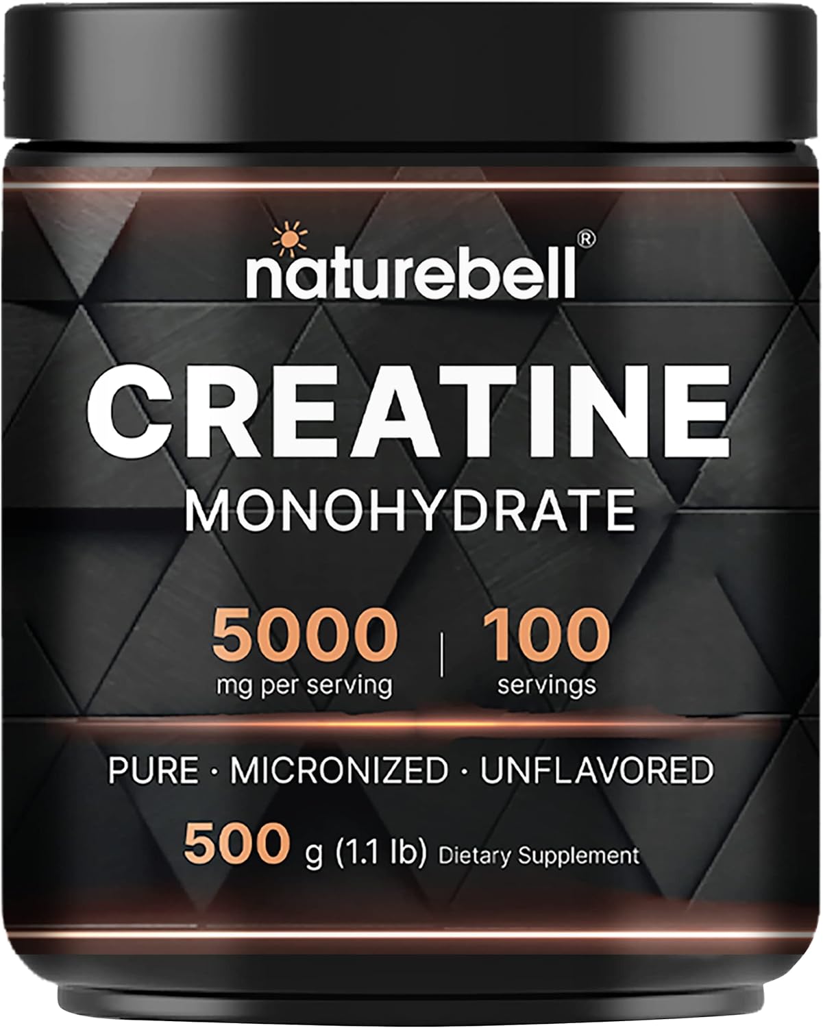 NatureBell Creatine Monohydrate Powder 500g, 5,000mg Per Serving | Micronized, Pure & Unflavored | Pre-Workout Muscle Support | Keto, Vegan, Filler-Free | 100 Servings (1.1 lb)