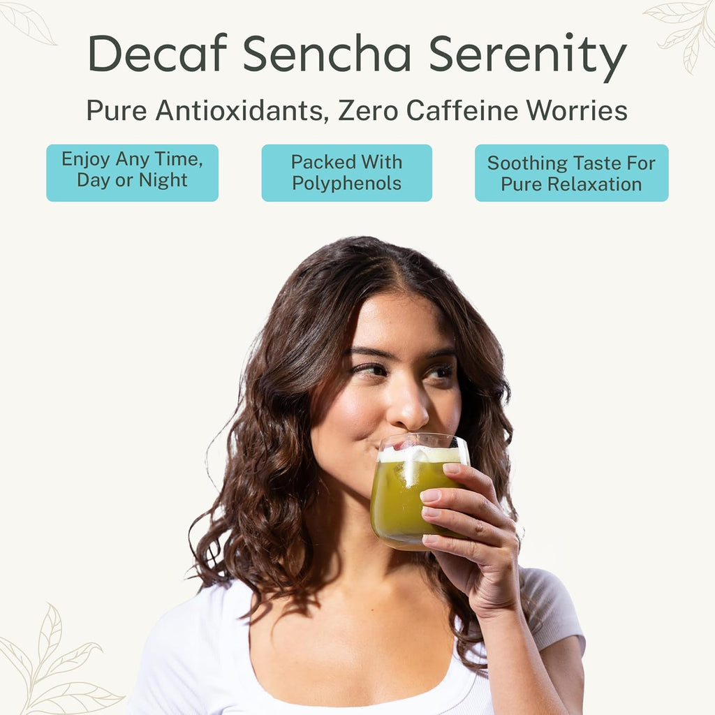 Yu Tea Decaf Organic Sencha Green Tea Powder, 30 Instant Packets | Rich in Antioxidants, EGCG, & L-Theanine | Pure Japanese First Harvest Leaf | Caffeine-Free & Unsweetened | Single Serve Sticks