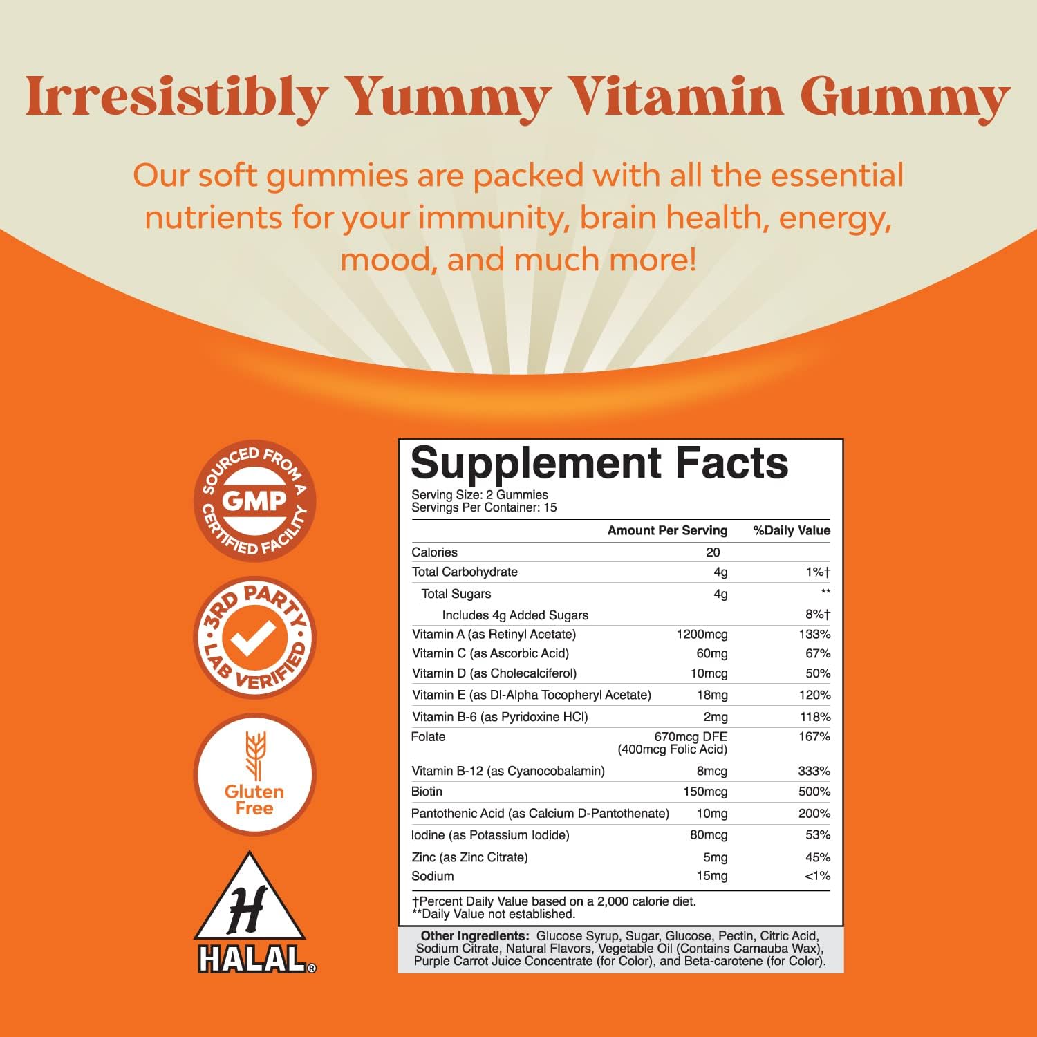 Potent Daily Multivitamin Gummies for Adults - Wellness Blend of Vitamin D A C E B12 Zinc and Biotin - Adult Vitamin Gummy for Energy and Immunity - Non-GMO Gluten Free and Halal Gummies 30 Count