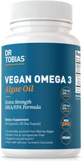 Dr. Tobias Vegan Omega 3 Supplement, 1400mg Algae Oil, 420mg DHA, and 210mg EPA per Serving, Non-GMO, Gluten-Free, Carrageenan-Free, 60 Capsules, 30 Servings