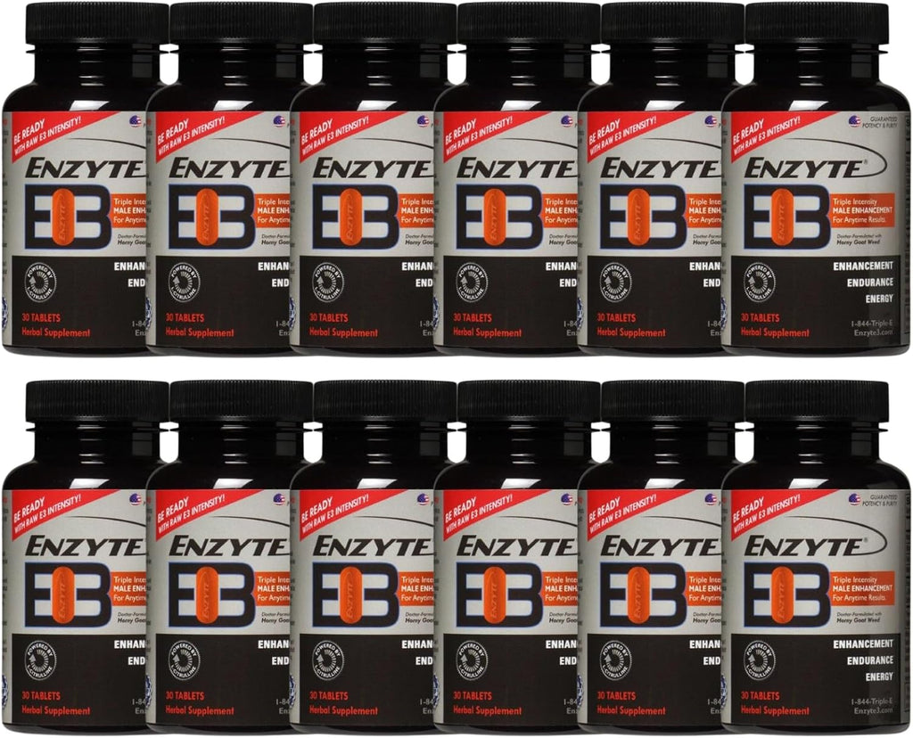 Enzyte3® Natural Male Enhancement Supplement for Energy and Endurance - L-Citrulline, Epimedium, Guarana Seed Extract, & Horny Goat Weed and More 30 Day Supply - 12 Pack Bundle