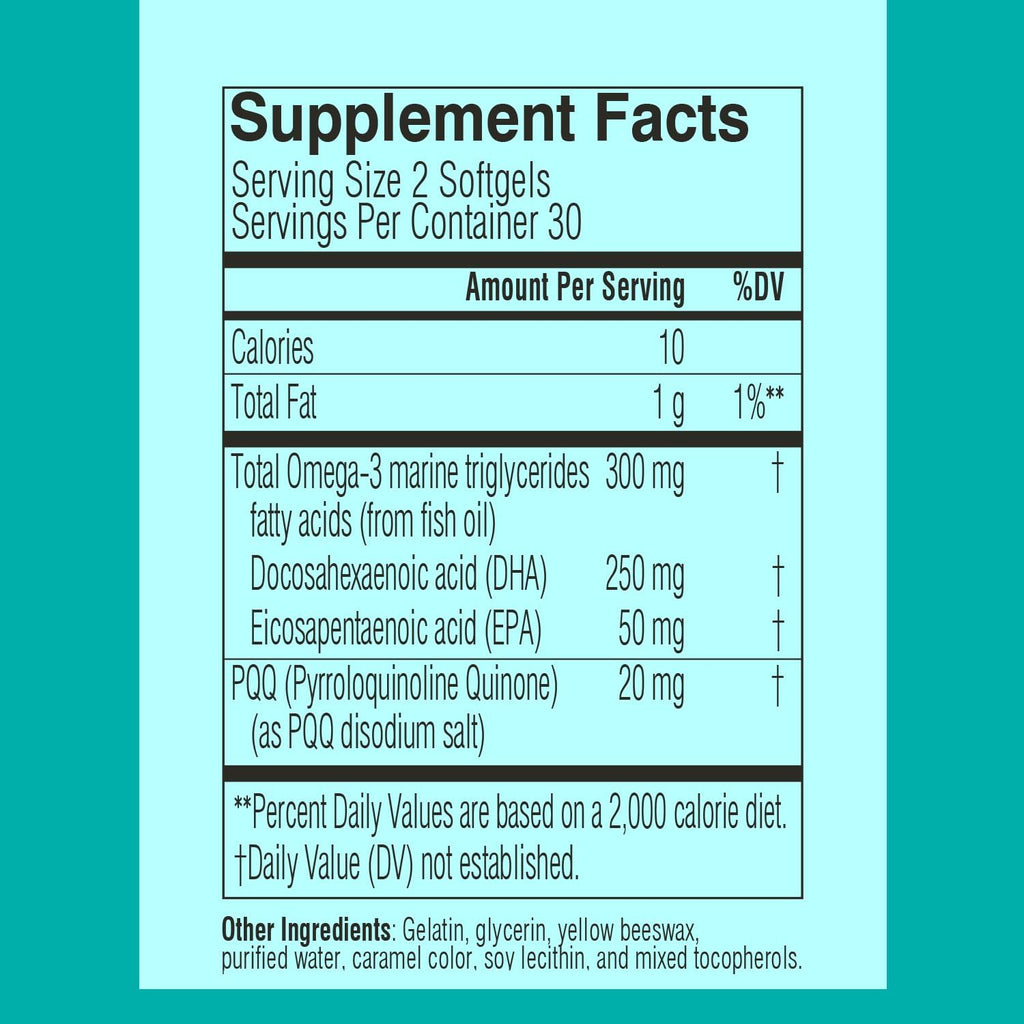 Swisse PQQ + DHA Brain Booster | Supports Brain & Heart Health | Enhances Attention & Focus | Functional Memory Support | Promotes Efficient Metabolism & Mitochondrial Health | 30 Softgels