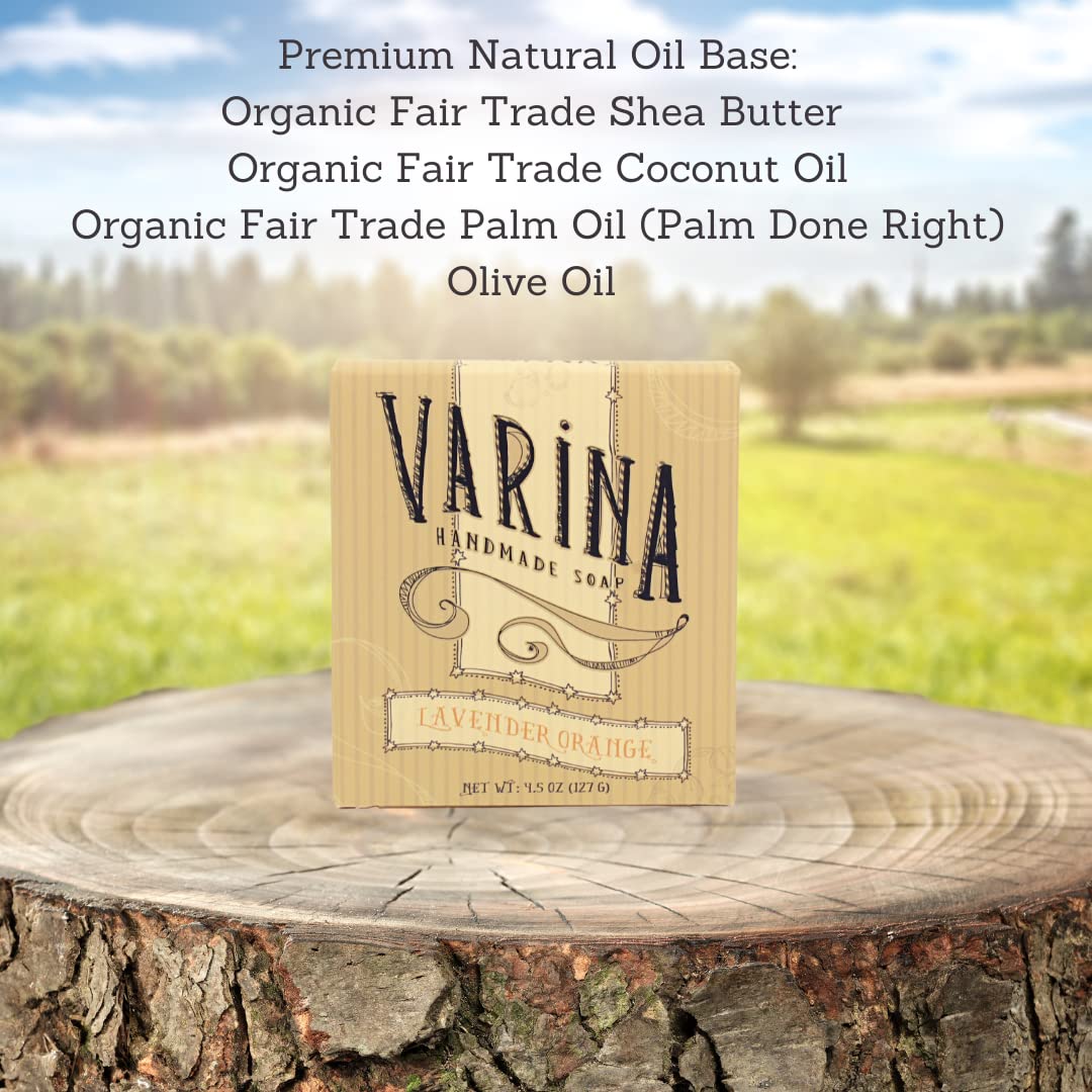 Varina Organic Lavender Orange Bar Soap - Gentle Cleansing for Sensitive Skin, Herbal and Mint - 3 Pack