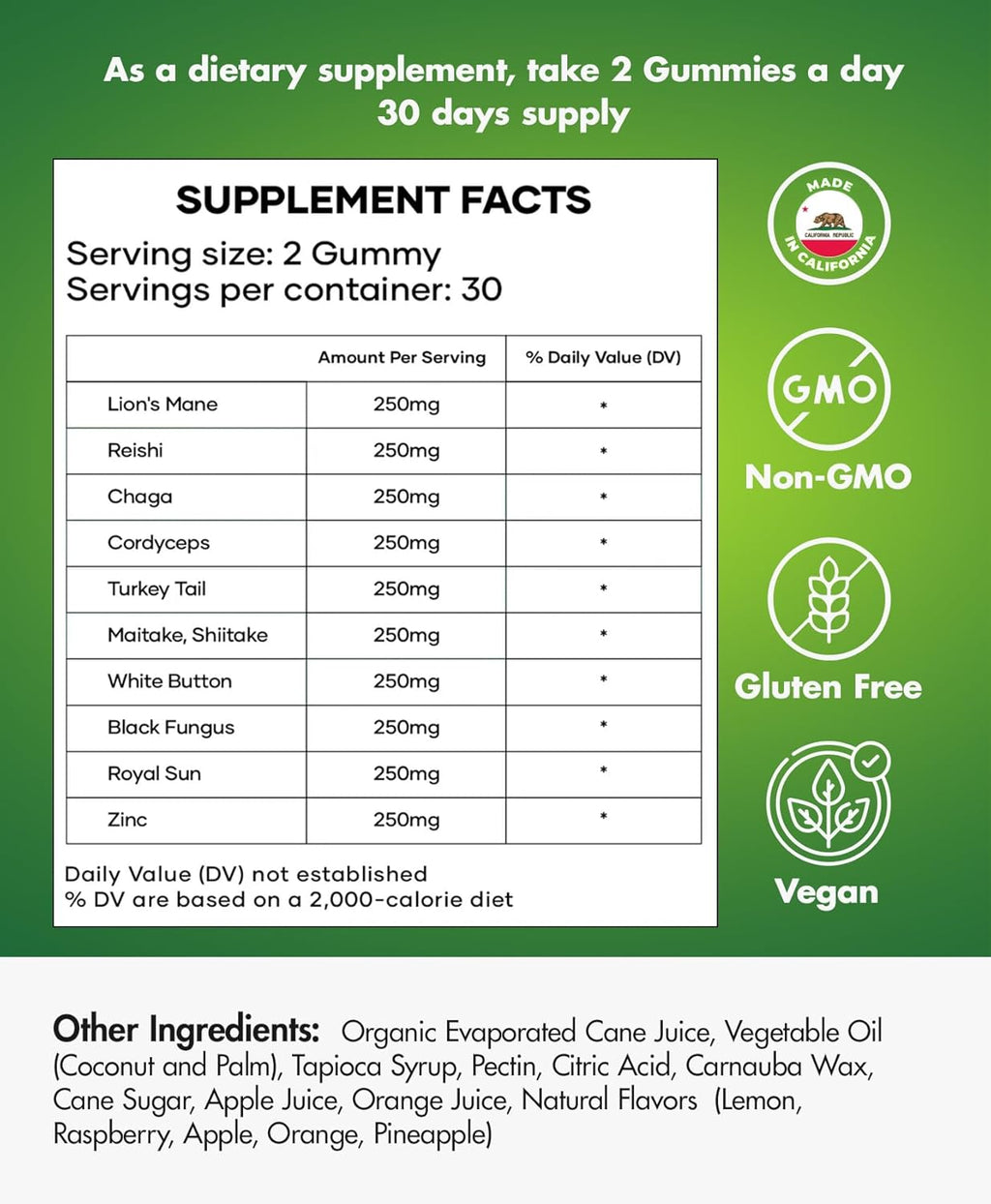 Mushroom Gummies – 10 Mushroom Complex with Lion’s Mane, Reishi, Chaga, Cordyceps & More – Fruity Vegan Gummies – Non-GMO, Gluten-Free, Plant-Based – 2 Packs
