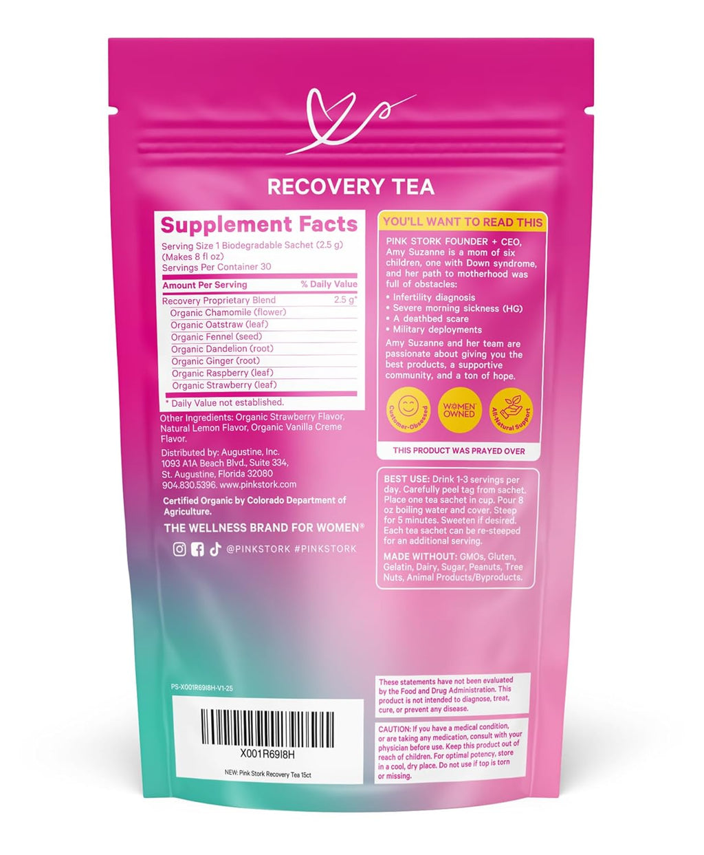 Pink Stork Postpartum Recovery Herbal Tea, Organic Red Raspberry Leaf with Chamomile, Hormone Balance for Women After Labor & Delivery, Strawberry, Postpartum Essentials, Caffeine-Free, 15 Sachets