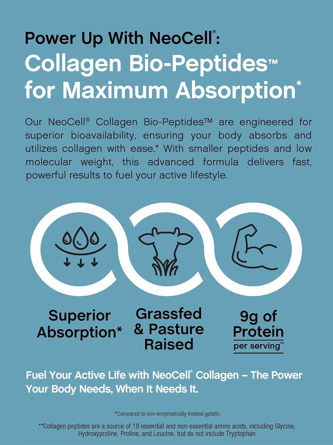 NeoCell Collagen Bio-Peptides Powder | 10oz | Super Hair, Skin, and Nails | Superior Absorption | Grassfed Protein Supplement | Advanced with 18 Essential Amino Acids