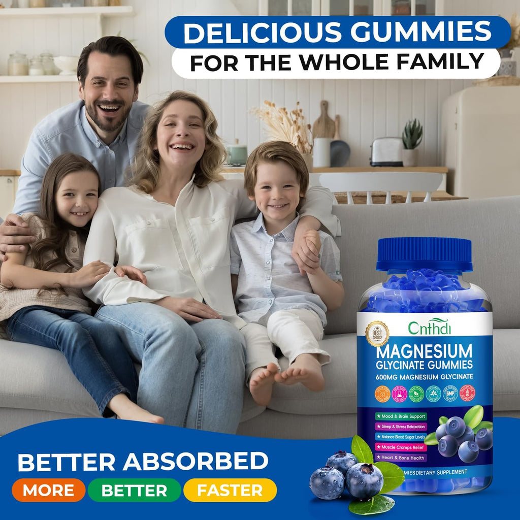 Magnesium Glycinate Gummies 600mg, Sugar Free Chewable Magnesium Gummies for Adults & Kids Relaxation, Bone Health, Stress Relief, Night Rest, No Melatonin, Gluten Free, Non GMO, Pectin, 240 Count