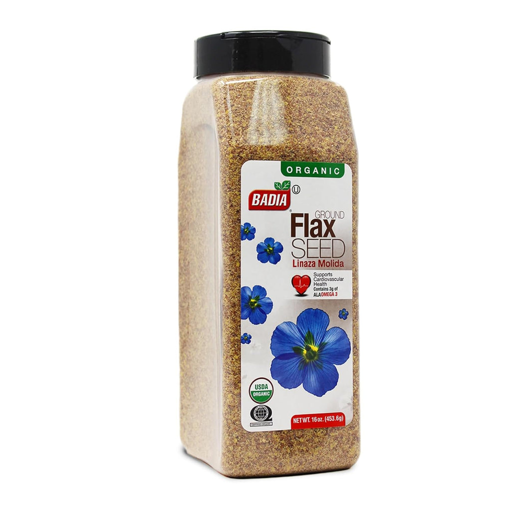 Badia Organic Ground Flax Seed, 16 oz - Superfood High in Fiber & Omega-3, Certified Organic, Non-GMO, Baking, Smoothies & Cooking