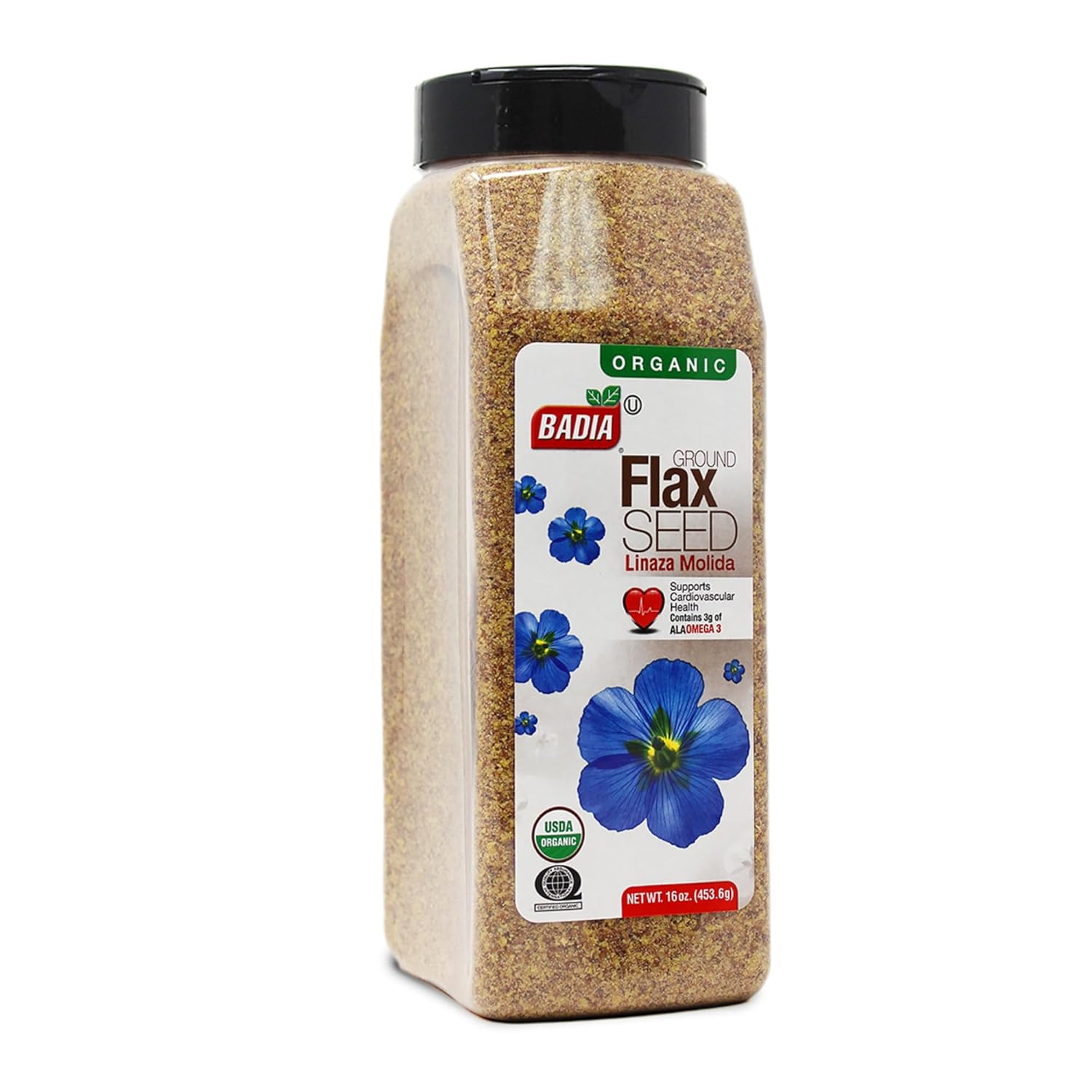 Badia Organic Ground Flax Seed, 16 oz - Superfood High in Fiber & Omega-3, Certified Organic, Non-GMO, Baking, Smoothies & Cooking