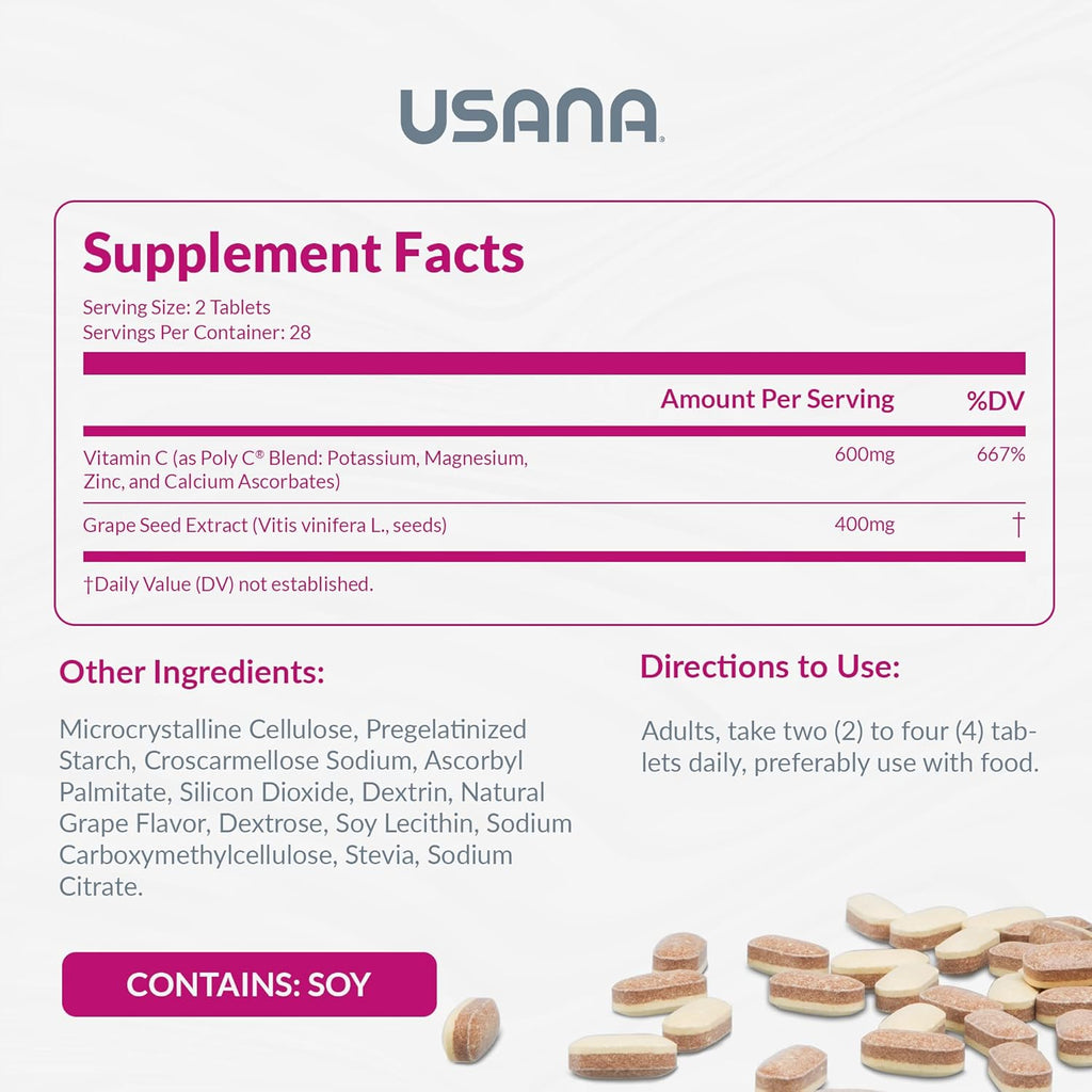 USANA Proflavanol C200 - Advanced Antioxidant with Bioflavanoids and Vitamin C for Heart Health - 56 Tablets - 28 Day Supply