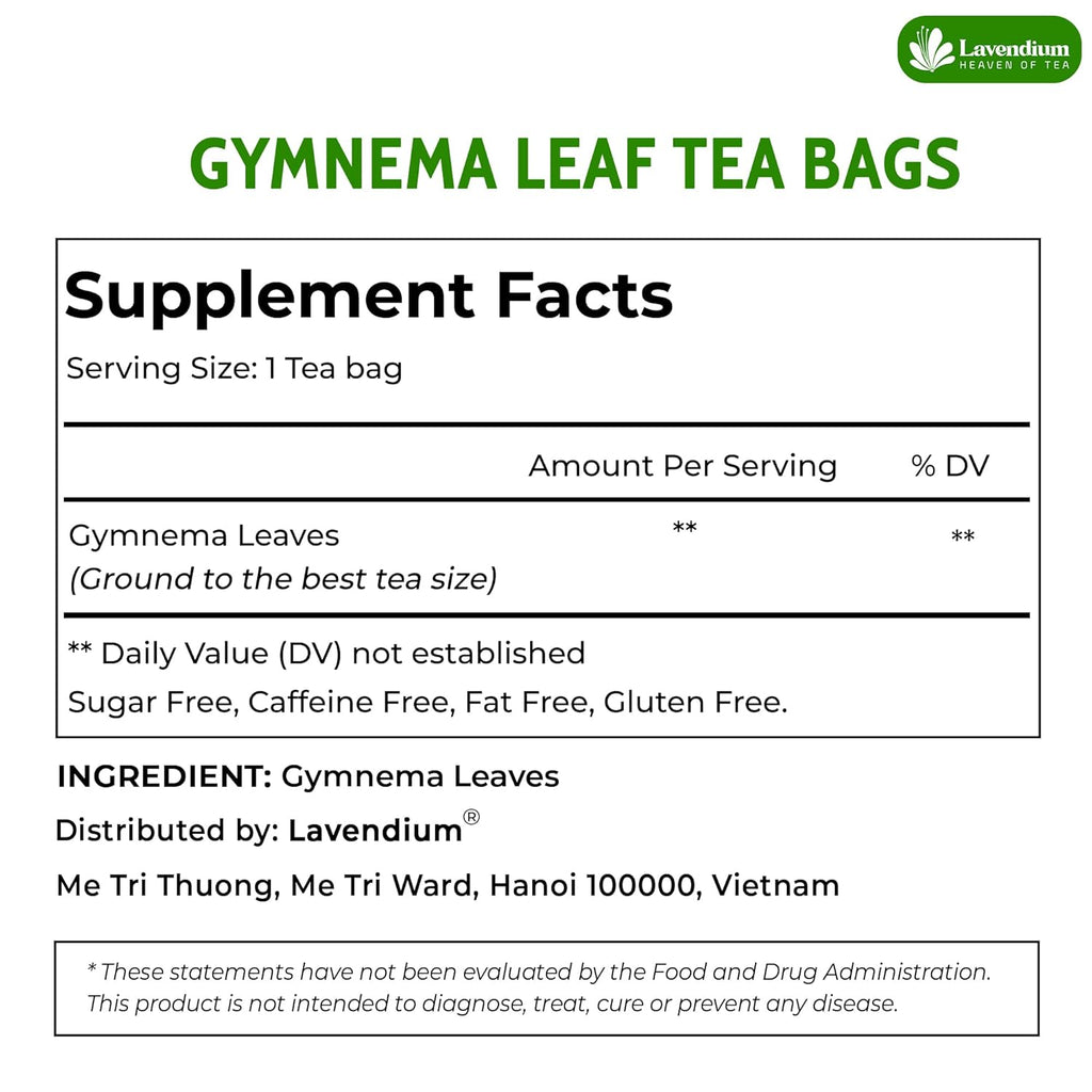 Lavendium, Premium 120 Gymnema Leaf Tea Bags, 100% Natural & Pure from Gymnema Leaves. Gymnema Tea Bags for Diabetics - COLD-DRIED for Maximum Freshness and Nutrient Retention. No Sugar, Vegan.