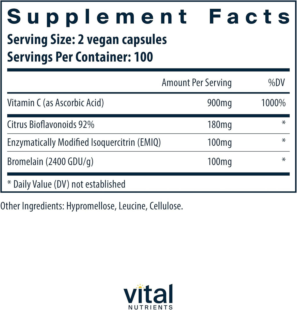 Vital Nutrients Aller-C | Vegan Respiratory and Sinus Function Support*| Isoquercitrin, Bromelain, Bioflavonoids, & Vitamin C | Gluten, Dairy, Soy Free Supplement | 200 Capsules