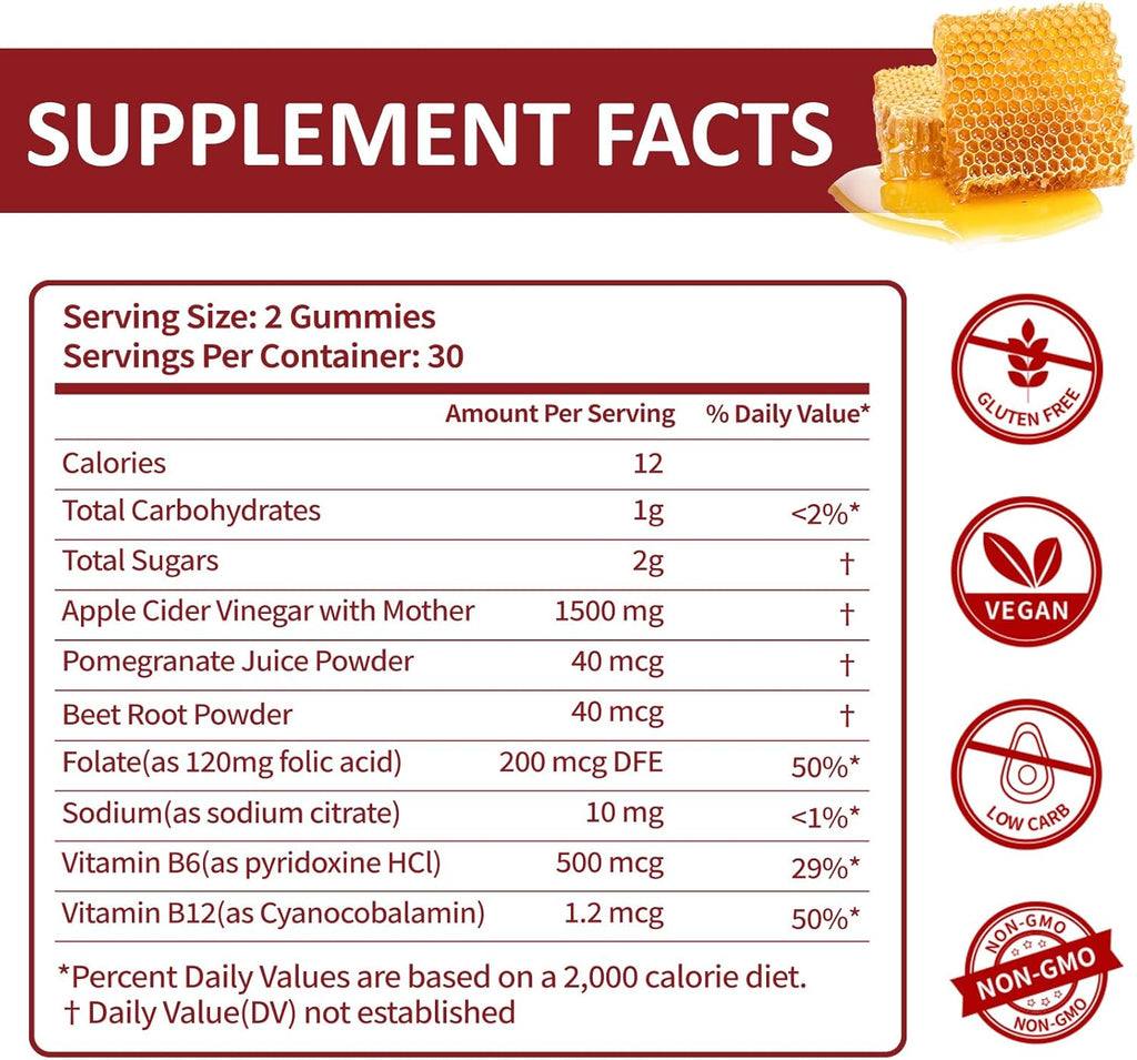 (3 Pack) Apple Cider Vinegar Gummies | Keto ACV Gummies for Supports Metabolism & Fat Burn with Vitamin B6 & B12 | ACV Supplement | Lemon Honey Flavor | 180 Vegan for Women and Men