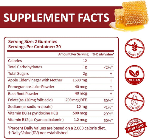 (3 Pack) Apple Cider Vinegar Gummies | Keto ACV Gummies for Supports Metabolism & Fat Burn with Vitamin B6 & B12 | ACV Supplement | Lemon Honey Flavor | 180 Vegan for Women and Men