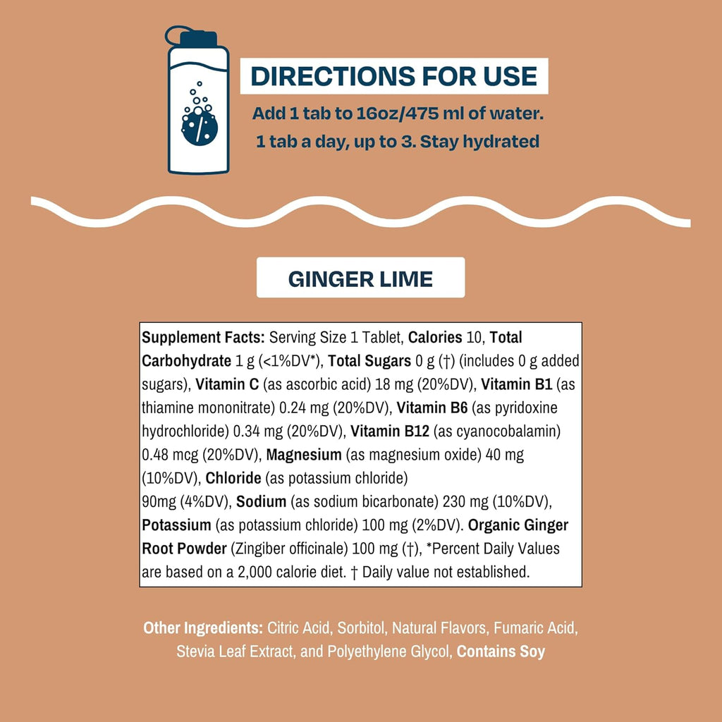Drinklits Ginger-Lime Daily Electrolyte Hydration Tablets (4) Tube Bundle | Made with Organic Ginger – 0g Sugar – Great Taste | 4 Pack (40 Servings)