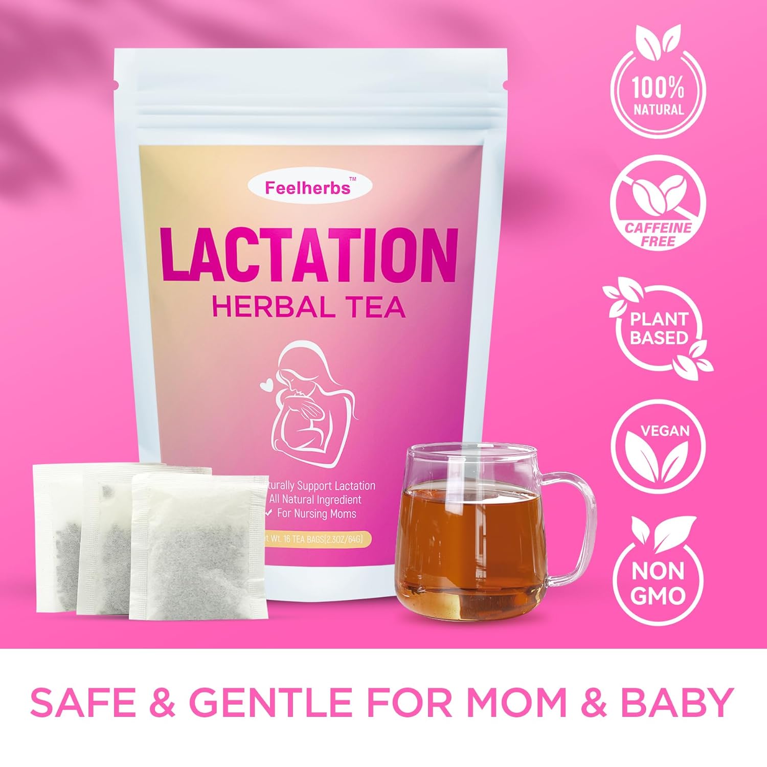 Lactation Herbal Tea for Breastfeeding Moms, 16 Teabags Nursing Tea with Goji Berry, Papaya, Jujube and Licorice, Lactation Support Tea for Milk Production