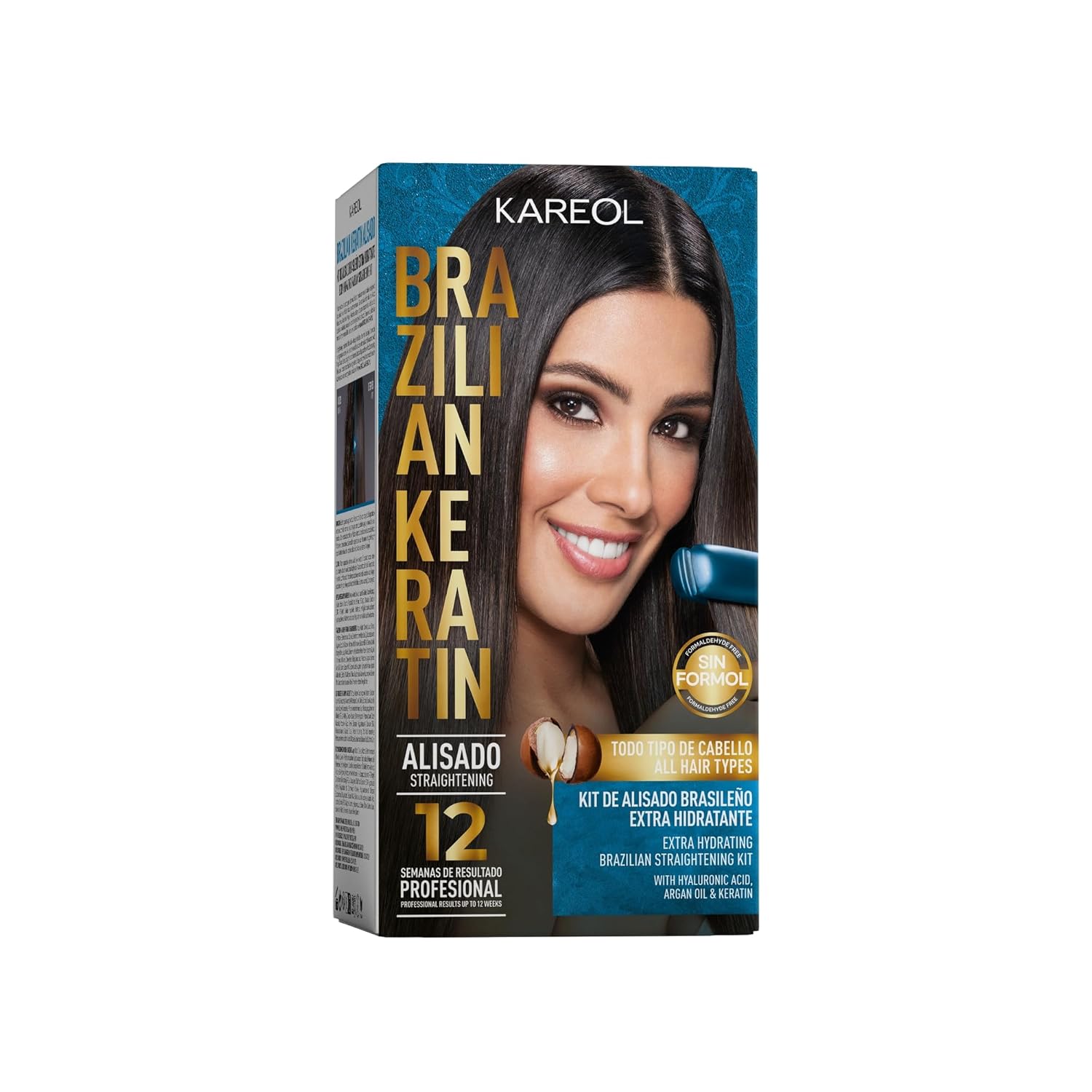 Brazilian Keratin Hair Treatment Kit Extra Moisturizing - Formaldehyde Free - With Hyaluronic Acid, Argan Oil, Keratin - Vegan Formula - Keratina Para Alisar El Pelo, Alisado Brasileño Keratina