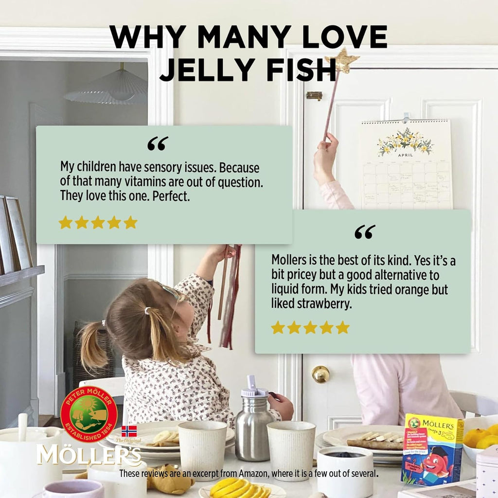 Moller’s ® | Omega 3 Capsules for Children | Natural Fish Oil Omega 3 Fish Oil for Kids | with DHA and EPA, No Gluten, Lactose or Added Sugar & Easy to Chew | Strawberry Flavor | 8 Pack - 288 Capsules
