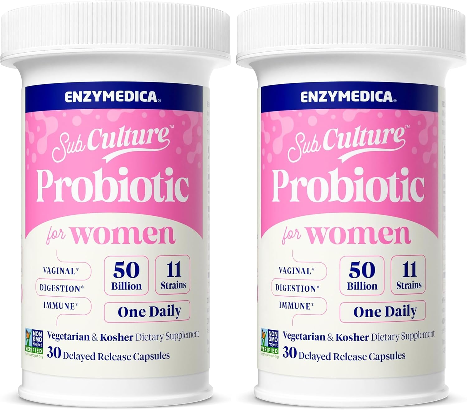 Enzymedica SubCulture Probiotics for Women, 50 Billion CFU, Vaginal & Urinary Health, Immune and Digestive Support, 30 Capsules, Pack of 2