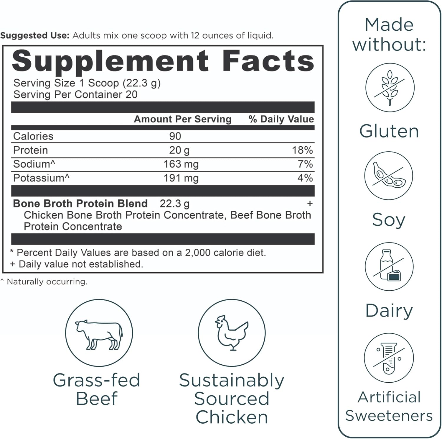 Ancient Nutrition Grass Fed & Cage Free Bone Broth Protein Powder, 20g Protein Per Serving, Hydrolyzed Collagen Peptides, Glucosamine, Chondroitin, Supports Joint & Gut Health, Pure, 20 Servings
