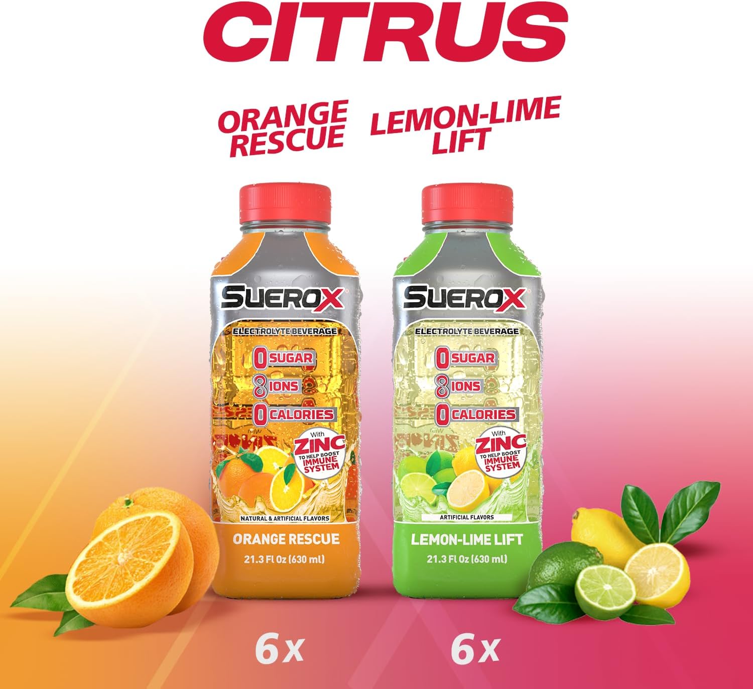 SueroX Sugar-Free Sports Drink for Hydration and Recovery, Electrolyte Hydration Drink with 8 Ions, Zero Calorie Sports Drinks with Electrolytes, Citrus Pack, 21.3 Fl Oz, 12 Count