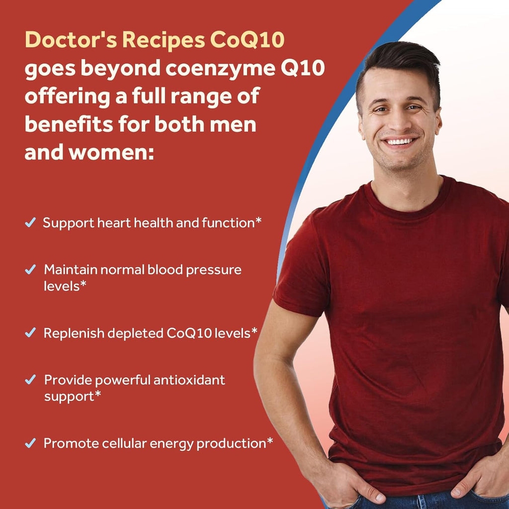 Doctor's Recipes CoQ10 200mg Per Serving, High Absorption Coenzyme Q10 Supplement with Olive Oil, Heart & Vascular Health, Energy Production & Antioxidant Support, 2 Month Supply, 120 Softgels