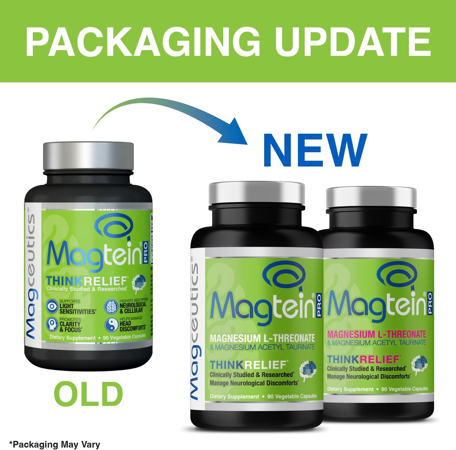 MagteinPRO - Magnesium L-Threonate & Mag Acetyl Taurinate Supplement, Memory, Sleep & Brain Health Formula for Men & Women, Cognitive Support for Adults, Clinically Studied- 90 Veg Capsules