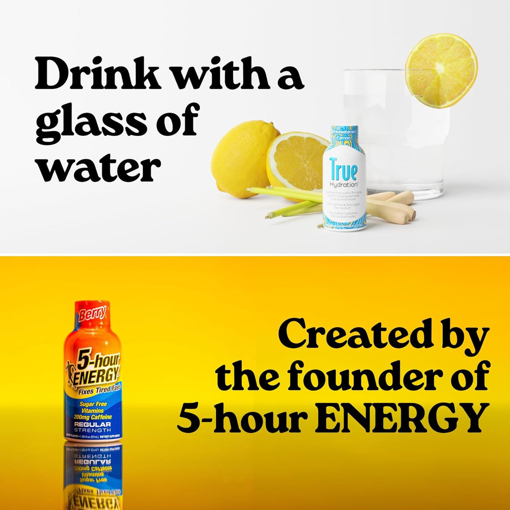 True Hydration Shots Unsweetened Lemon Flavor – 24 Pack of 1.93 fl oz Shots – Electrolytes – Amino Acids – Zero Sugar – Zero Sodium – Vegan – Gluten-Free Hydration