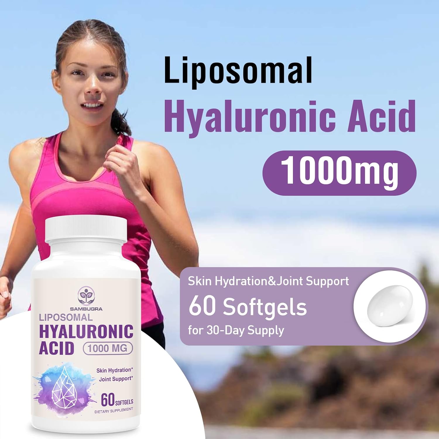 Liposomal Hyaluronic Acid 1000mg, High BioavailabilityHyaluronic Acid Capsules, Dietary Supplement Support Skin and Bones, 240 Capsules (Pack of 4)