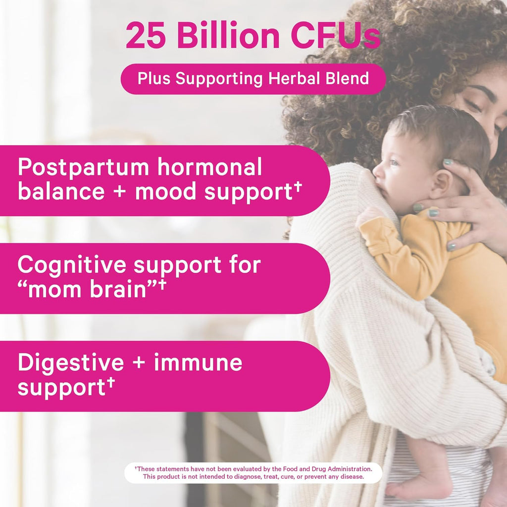 Pink Stork Probiotics for Postnatal Women - 30 Billion CFUS with Ashwagandha and Chamomile, Postpartum Essentials for Hormone Balance, Mood Support, Gut Health, Digestive Wellness, 30 Capsules