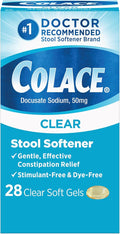 Colace Clear Stool Softener Soft Gel Capsules Constipation Relief 50mg Docusate Sodium Doctor Recommended 28ct