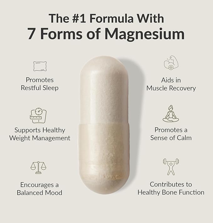BIOptimizers Magnesium Breakthrough Supplement with 500mg - 7 Forms of Magnesium: Glycinate, Malate, Citrate, and More - Natural Support for Sleep and Cognitive Function -60 Capsules- Calming Vitamins