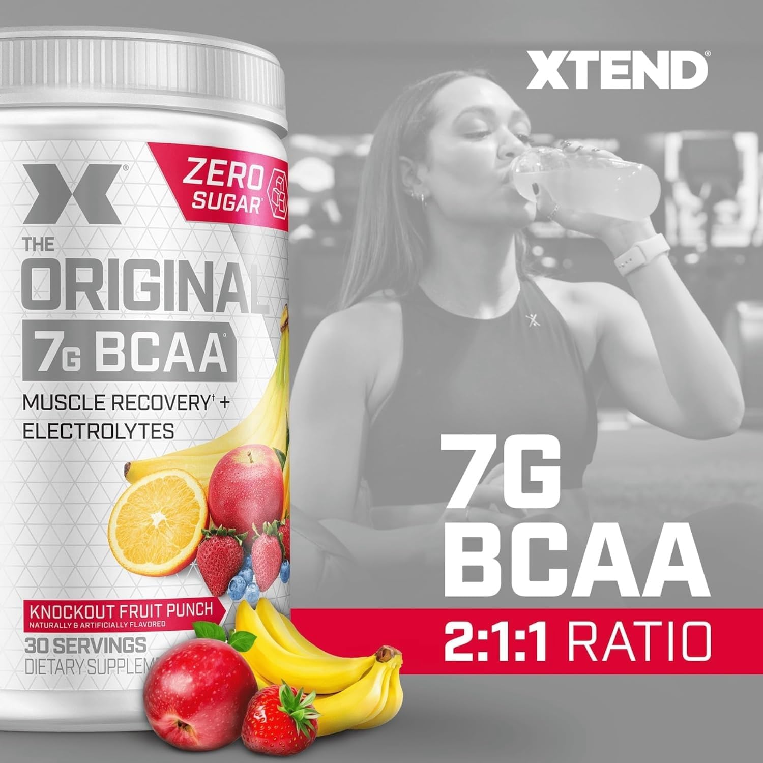 Original BCAA Powder 7g BCAA and 2.5g L-Glutamine, Sugar Free Post Workout Muscle Recovery Drink with Amino Acids for Men & Women, 30 Servings