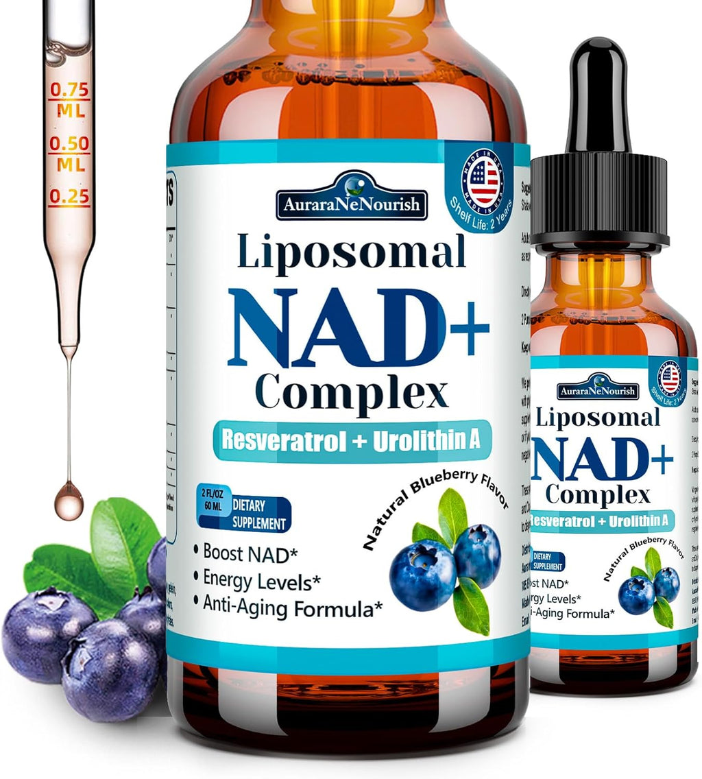 Liposomal NAD+ Liquid Drops, 8-in-1 NAD⁺ Nicotinamide Riboside Resveratrol 900mg w. Quercetin & Urolithin A | Fast Absorption NAD+ Supplement with CoQ10, ALA| Cellular Energy, Anti-Aging, Vitality