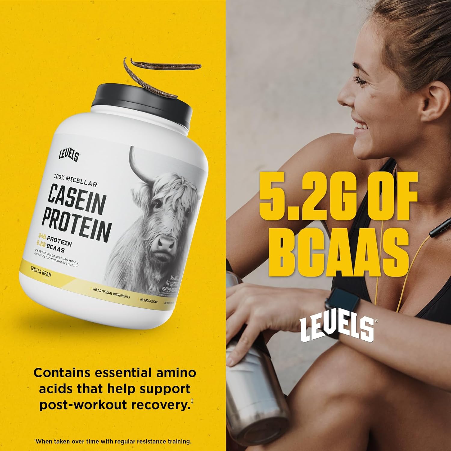 Levels 100% Micellar Casein Protein, Hormone Free, Vanilla Bean, 4LB