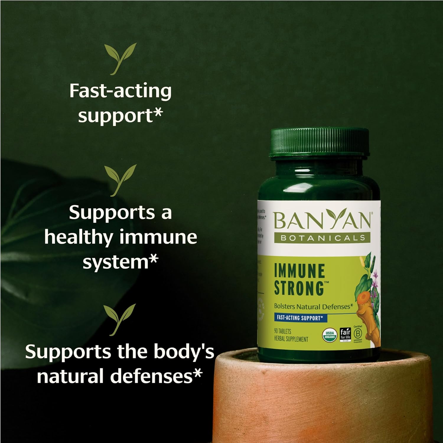 Banyan Botanicals Immune Strong – Organic Supplement with Turmeric & Tulsi ­­– Ayurvedic Immune Formula That Supports The Body's Natural Defenses* – 90 Tablets – Non-GMO Sustainably Sourced Vegan