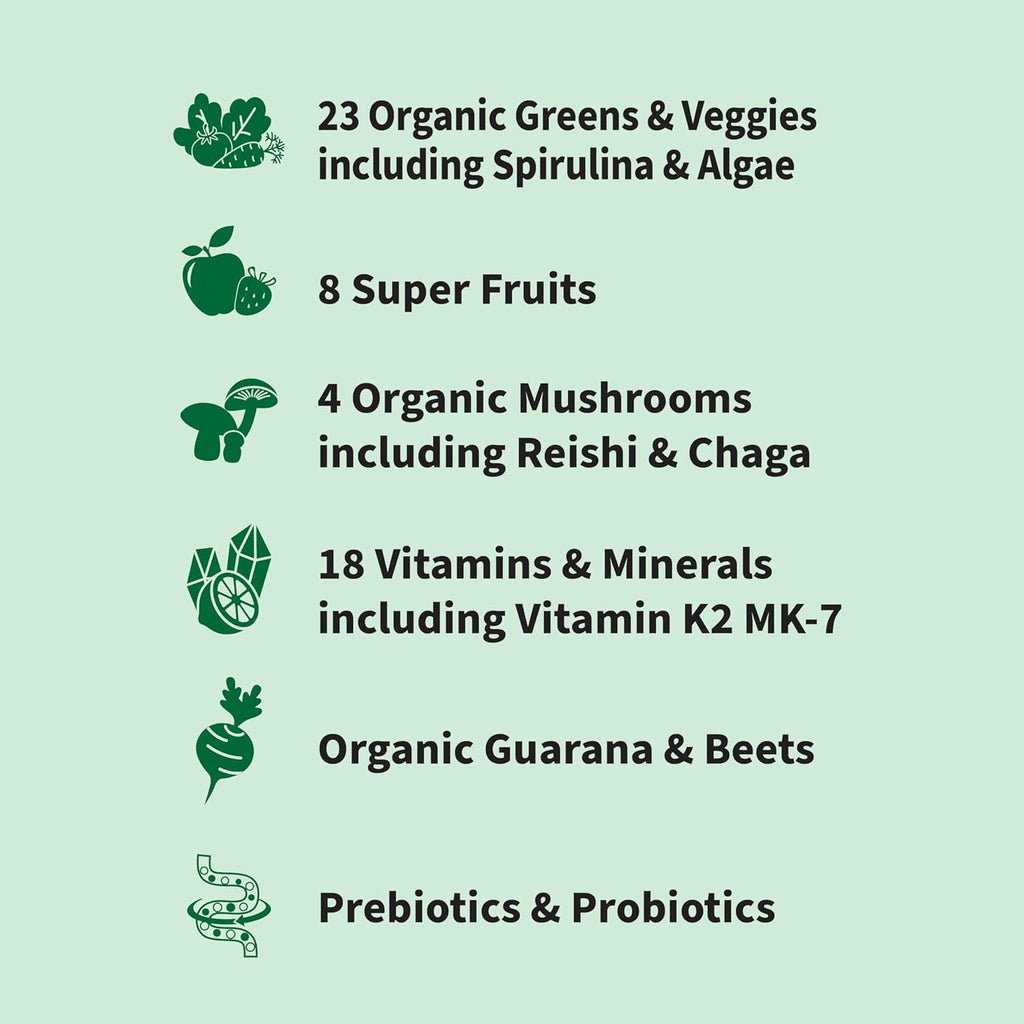 Garden of Life Sport Nutrition Greens and Superfoods Powder for Women and Men - Unflavored, Organic Blend - Spirulina, Fruit, Vitamins, Pre & Probiotics, Mushrooms, Athletic Supplements, 30 Servings