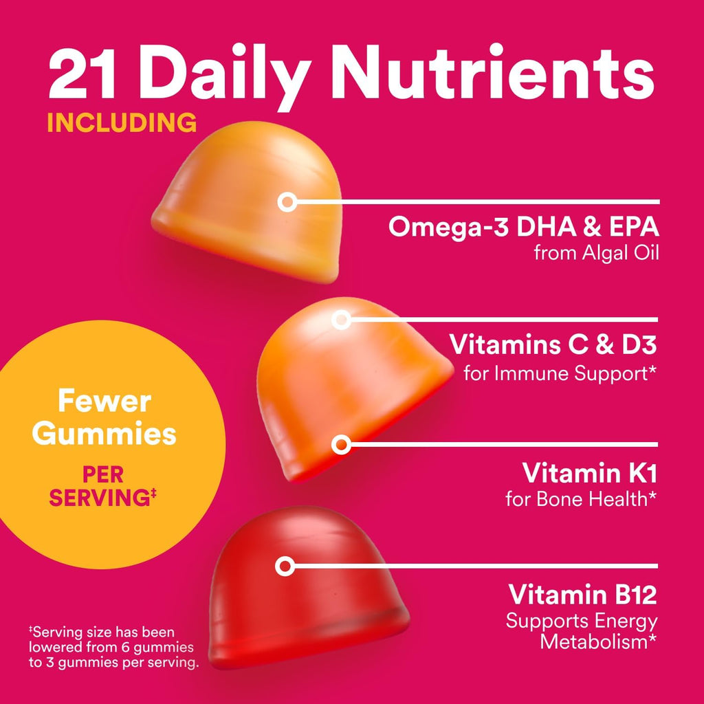 SmartyPants Women's Multivitamin Gummies - Improved Formula: Omega 3 (DHA/EPA), Methylfolate, CoQ10, Vitamin D3, C, Vitamin B12, B6, A, K & Zinc, Inositol, Gluten Free, 120 Count (40 Day Supply)
