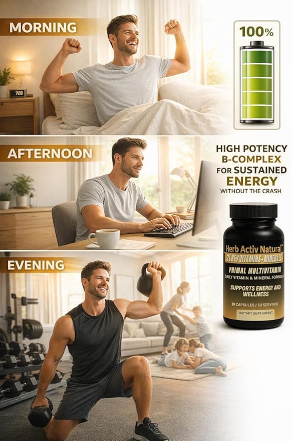 Primal Multivitamin - 21 Essential Vitamins & Minerals - Daily Vitamin & Mineral Supplement - Energy & Wellness Support - 30 Capsules