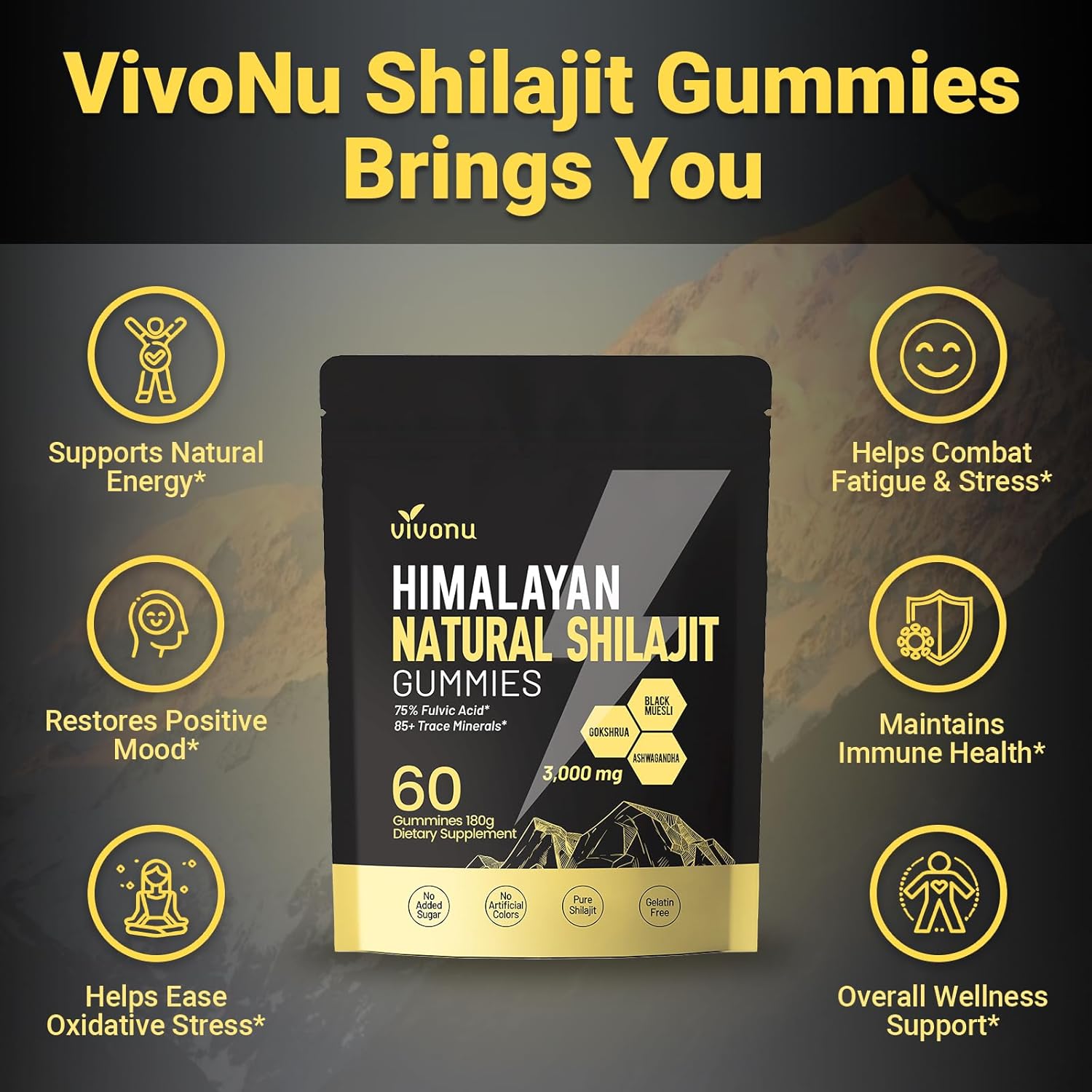 Pure Himalayan Shilajit Gummies, micronutrient Supplement, Himalayan Premium Ingredient with Shilajit - Ashwagandha, Gokshura, Fulvic Acid & 85+ Trace Minerals I for Men, Women I Non-GMO